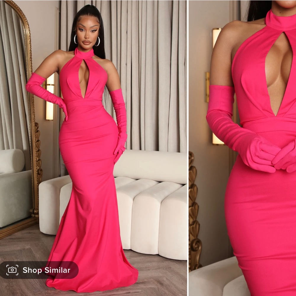 Fashion nova pink dress with gloves